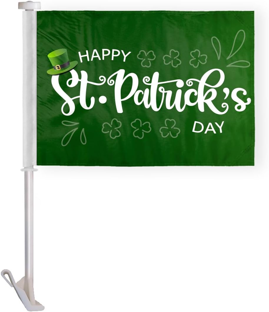 Celebrate St. Patrick's Day in style with our festive car flags! Made from double-sided polyester, these small Saint Patty's Car Flags measure 10.5 x 15 inches