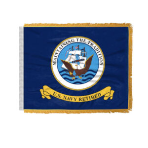 Navy Retired Ceremonial Car Antenna Flag with Gold Fringe - 4x6 inch