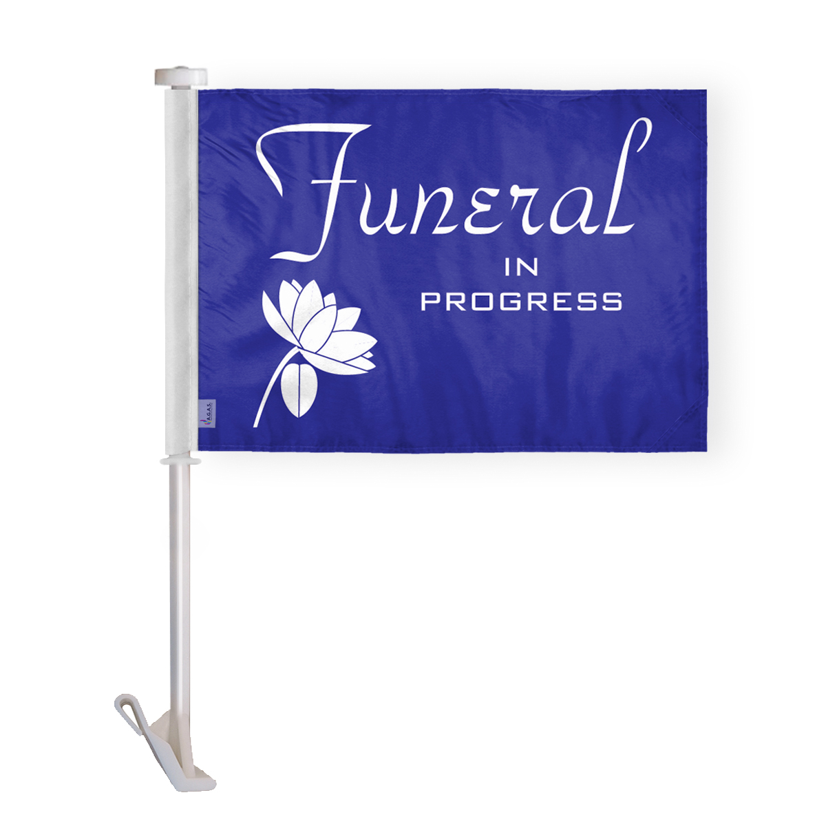 10.5x15 inch Funeral In Progress Premium Car Window Flag Purple & White Flower Design
