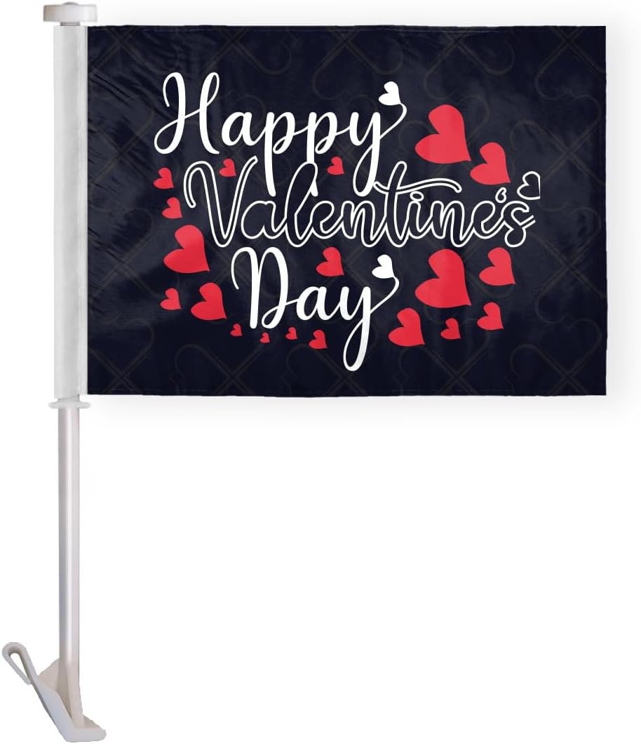 Happy Valentine's Day Car Flag - 10 x 15 Inches - Black Color
