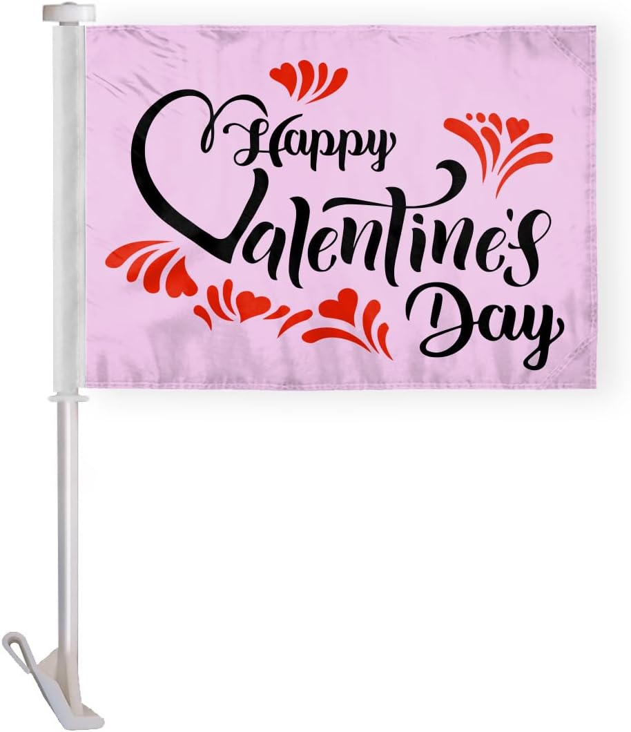 Happy Valentines Day Car Flag 10 x 15 Inches - Mauve Color