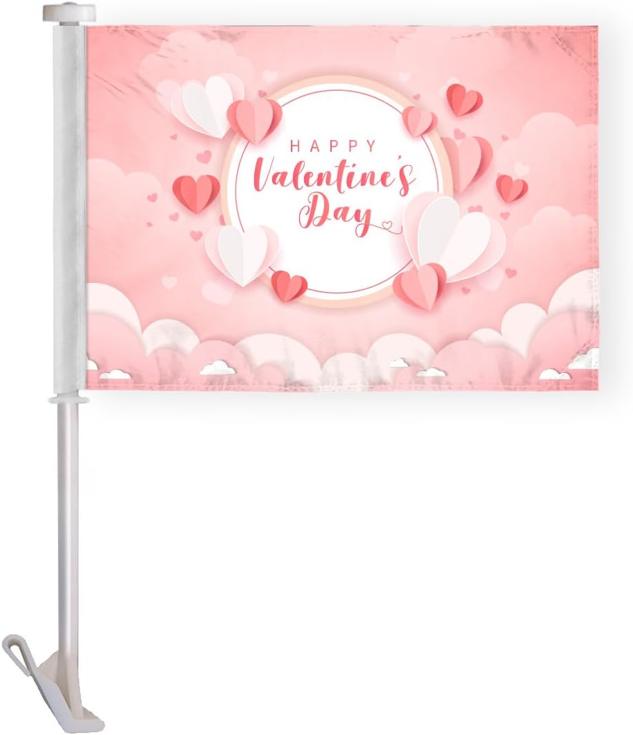 Happy Valentines Day Car Flag 10 x 15 Inches - Pink Color