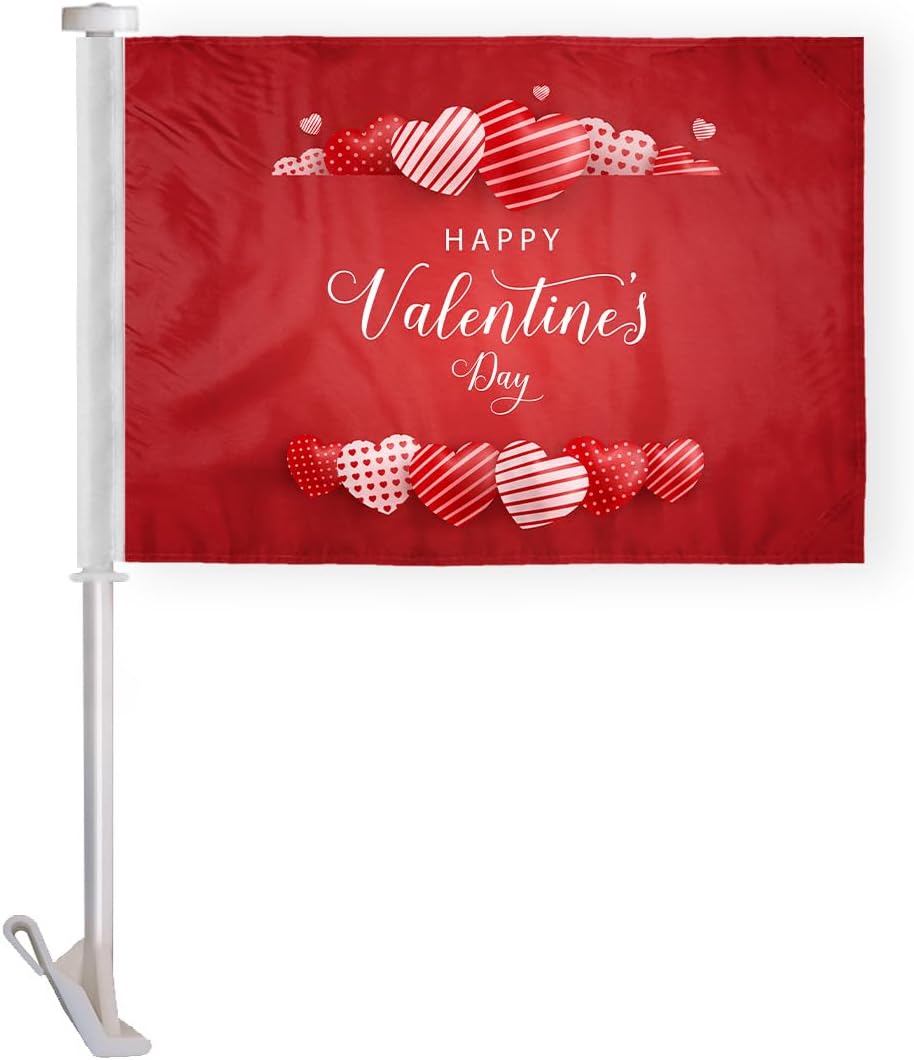 Happy Valentines Day Car Flag 10 x 15 Inches - Red Color
