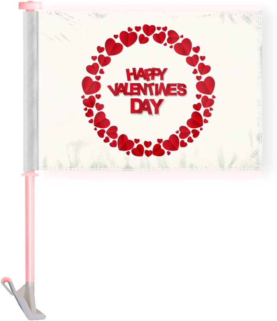 Happy Valentine's Day Car Flag - 10 x 15 Inches - White Color