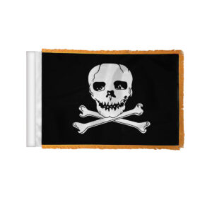 Pirate Jolly Roger Antenna Flag For Cars with Gold Fringe 4"x6"