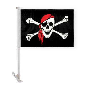 Pirate Red Bandana One Eyed Jack Premium Car Window Clip-On Flag