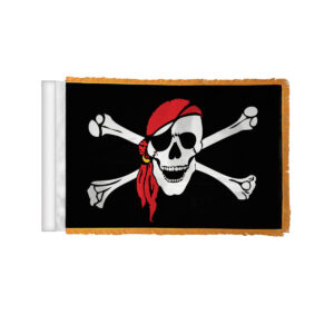 Pirate One Eyed Jack Antenna Flag For Cars with Gold Fringe 4"x6"