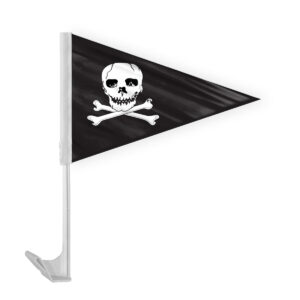 12x16 inch Pirate Car Flags Jolly Roger Pennant - Printed Polyester with vivid colors, Mounted on 17" Flex Pole.
