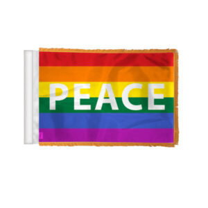 Rainbow Peace Antenna Aerial Flag For Cars with Gold Fringe 4×6 inch