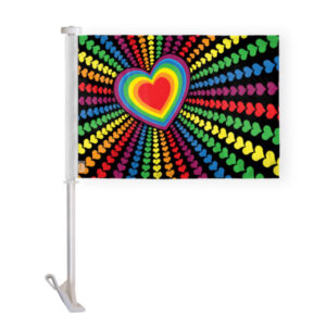 Rainbow Love Hearts Car Window Flag 10.5×15 inch