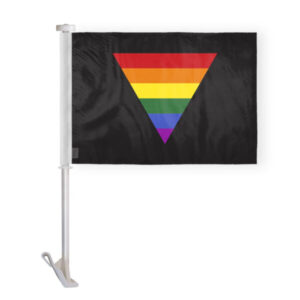 Black Rainbow Triangle Car Window Flag 10.5×15 inch