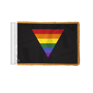 Black Rainbow Triangle Antenna Aerial Flag For Cars with Gold Fringe 4×6 inch