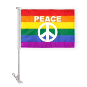 Rainbow Peace Sign Car Window Flag 10.5×15 inch