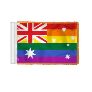 Australia Pride Antenna Aerial Flag For Cars with Gold Fringe 4x6 inch