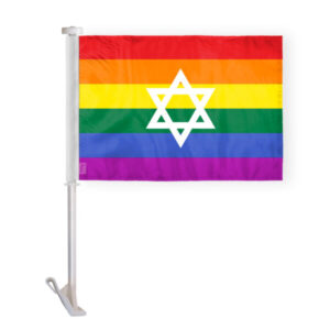 Israel Rainbow Car Window Flag 10.5x15 inch