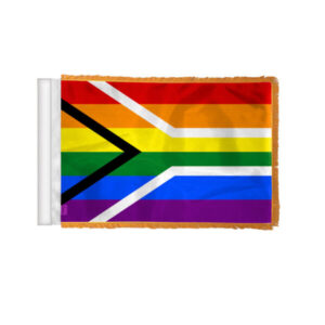 South Africa Rainbow Gay Pride Antenna Aerial Flag For Cars with Gold Fringe 4×6 inch