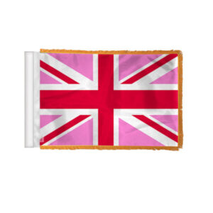 Pink Union Jack Antenna Aerial Flag For Cars with Gold Fringe 4×6 inch