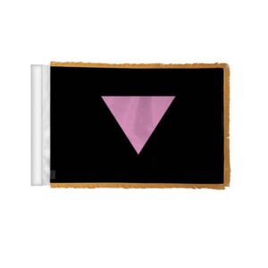 Pink Triangle Pride Antenna Aerial Flag For Cars with Gold Fringe 4×6 inch