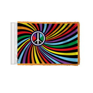 Peace Swirl Rainbow Antenna Aerial Flag For Cars with Gold Fringe 4×6 inch