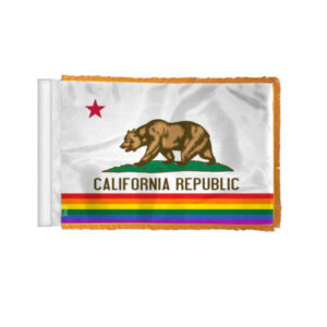 California Pride Antenna Aerial Flag For Cars with Gold Fringe 4x6 inch